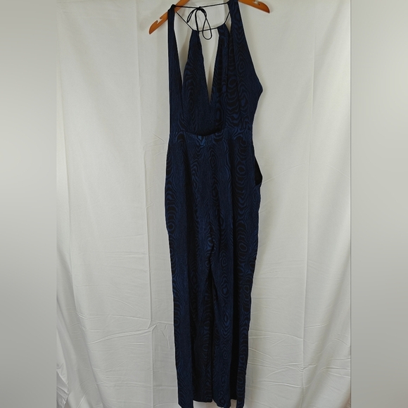 Diane Von Furstenberg Silk Blue Black Silk Swirl Tie V-neck Jumpsuit Size 6 - Picture 13 of 16